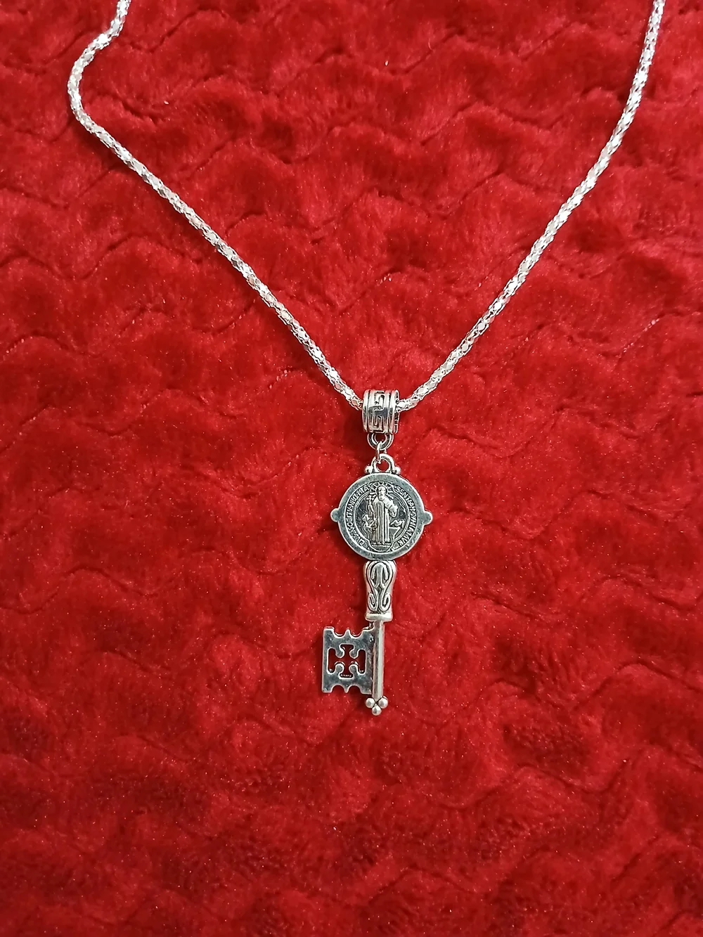 Silver St Benedict Key Pendant Necklace - Silver